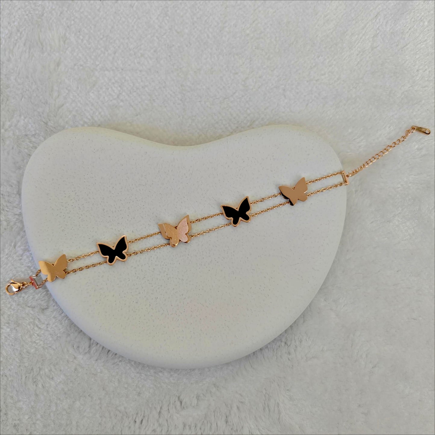 Rose Gold Stainless Steel Chain Bracelet with Alternating Butterfly Charms