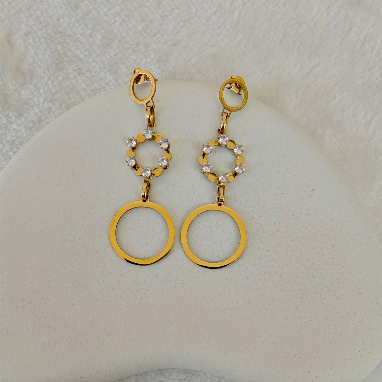 Dazzling Double Circle Dangle Earrings with Zirconia