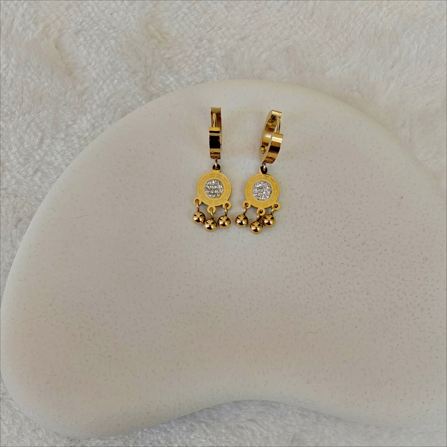 Dazzling Golden CZ Charm Dangle Hoop Earrings
