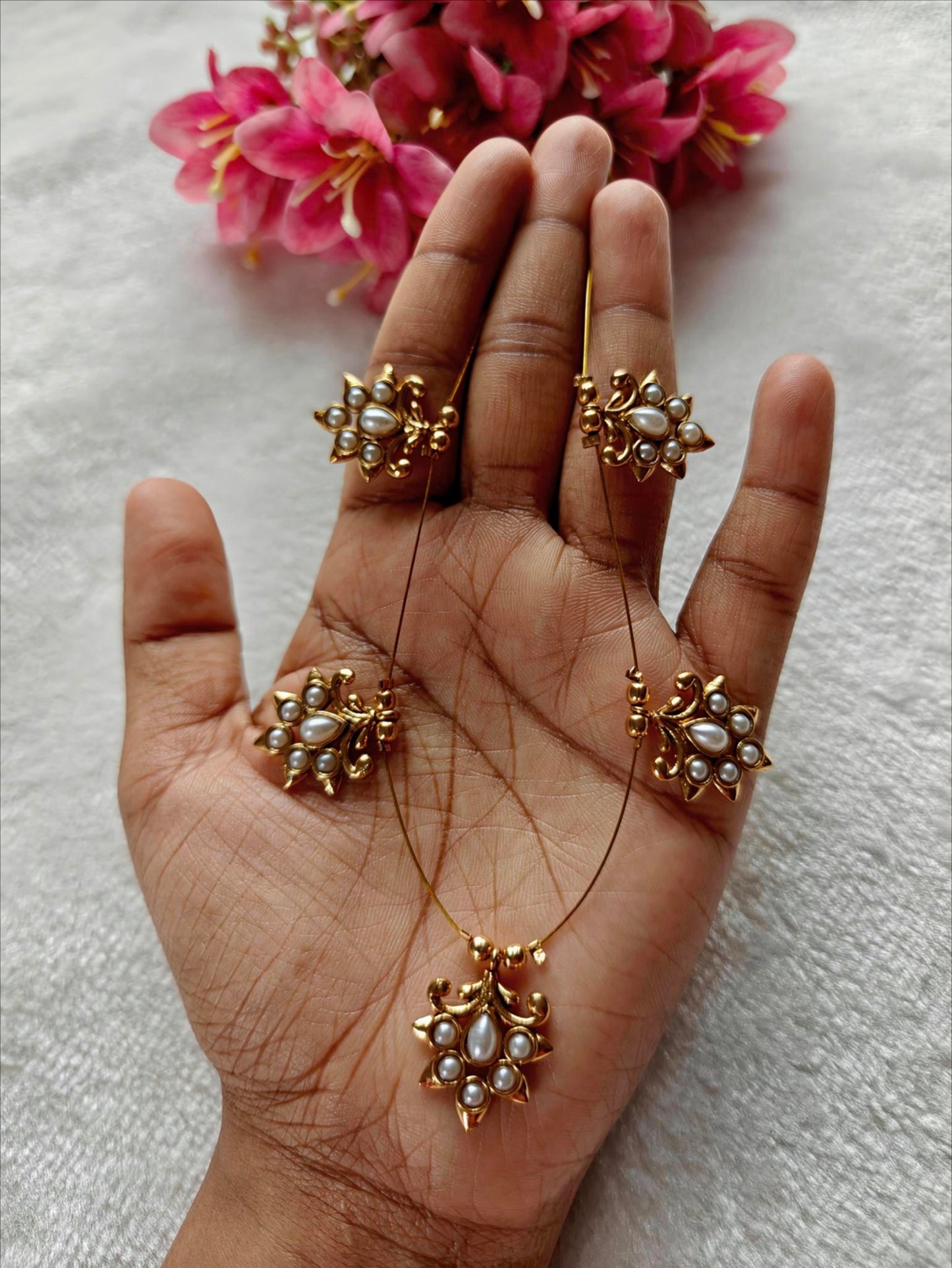 Elegant Gold-Toned & Pearl Illusion (Invisible) Necklace