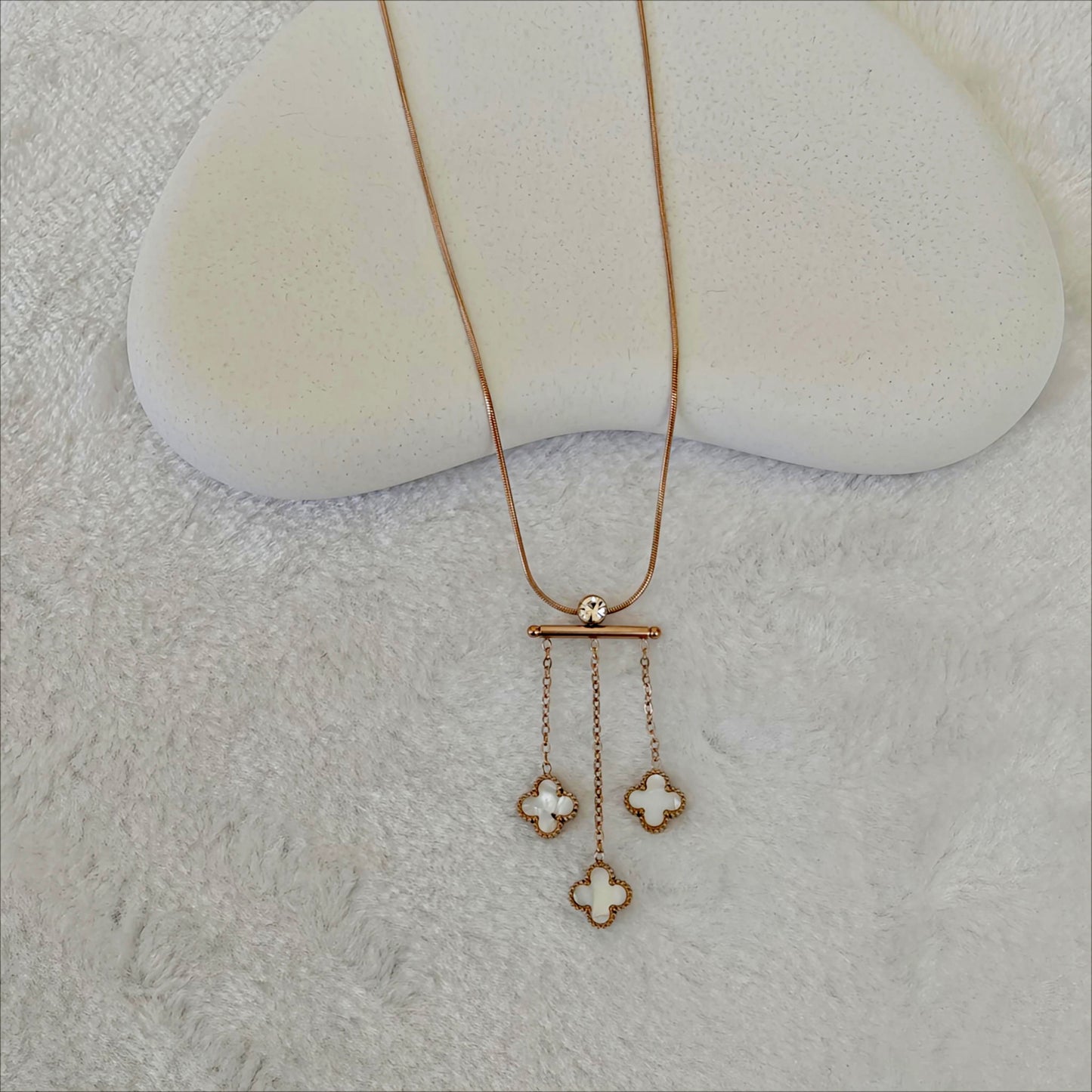 Rose Gold Stainless Steel Mother-of-Pearl Drop Necklace