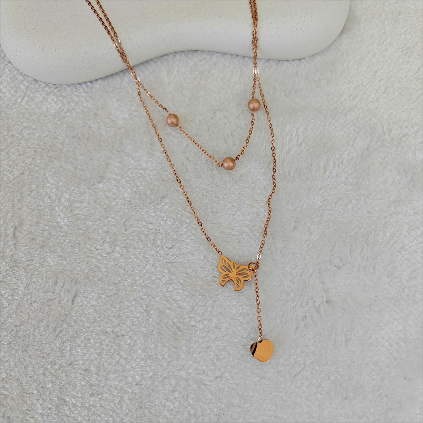 Rose Gold Layered Butterfly & Heart Necklace