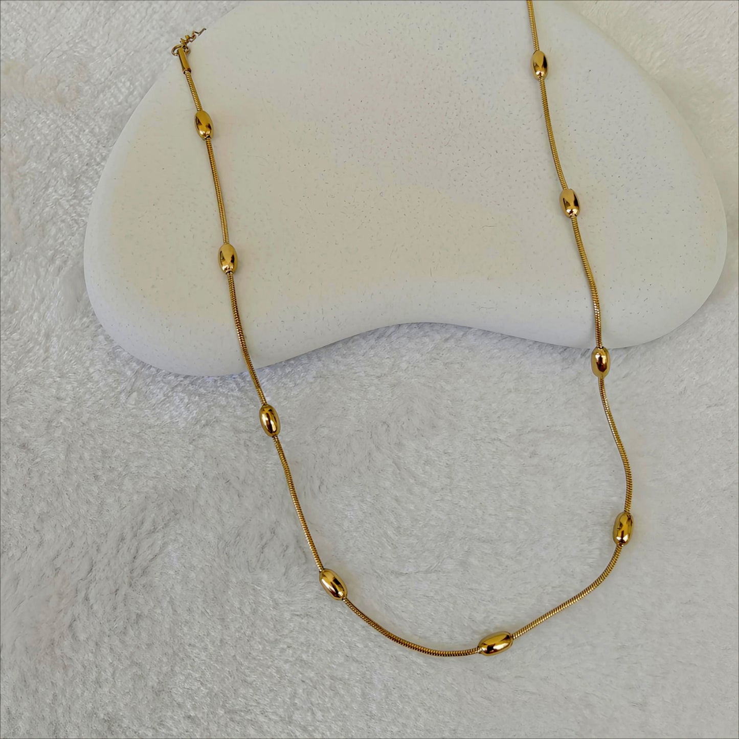 Gold Stainless Steel Beaded Snake Chain Necklace