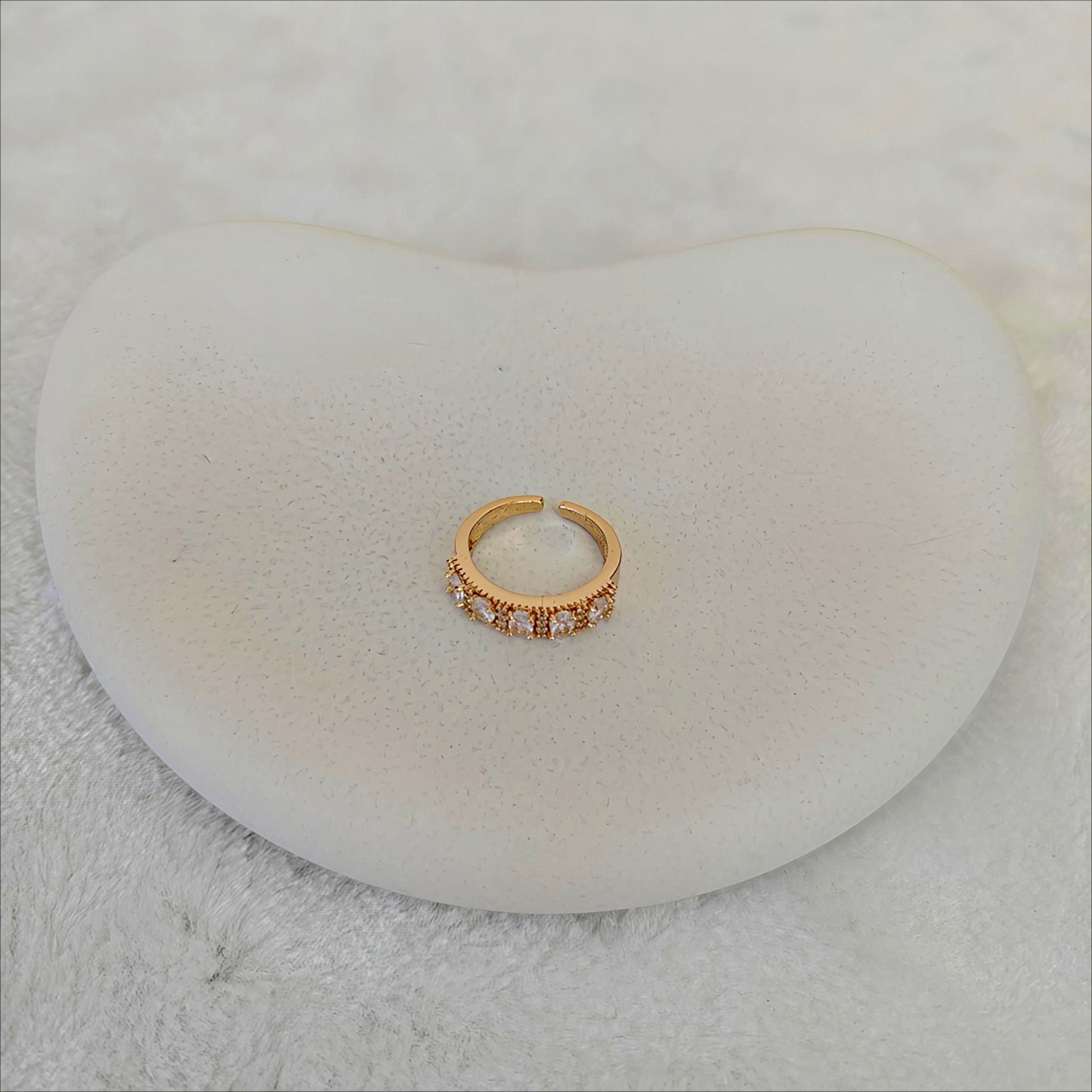 Gold Baguette & Crystal Adjustable Ring: