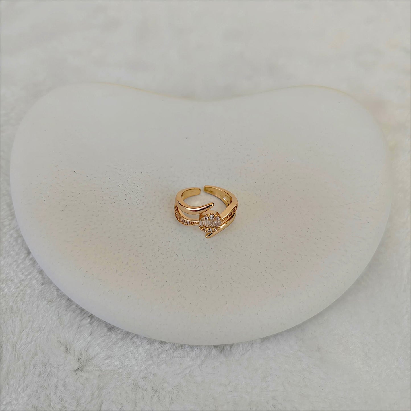 Gold Baguette Crystal Open Ring