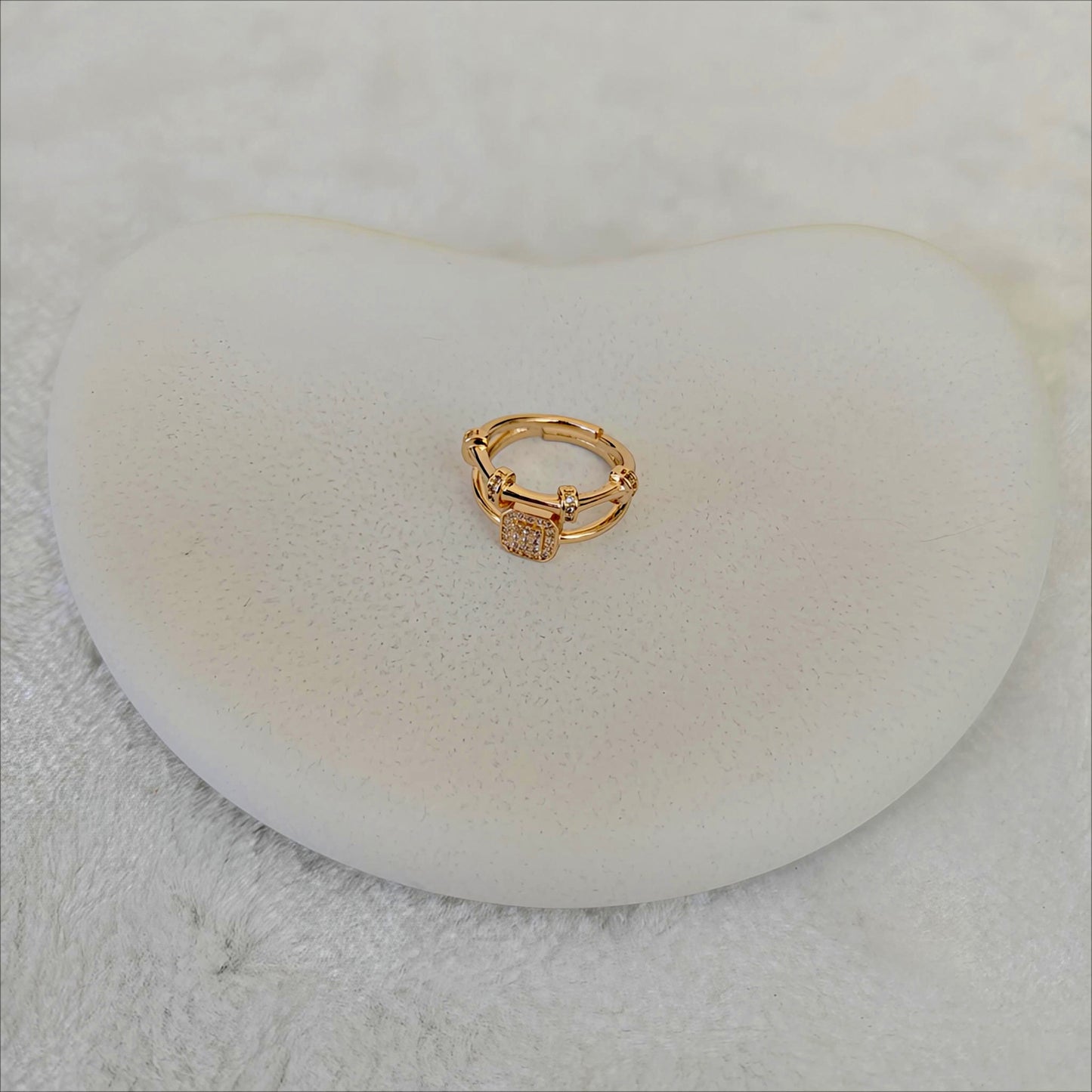 Crystal Rectangle Charm Adjustable Ring