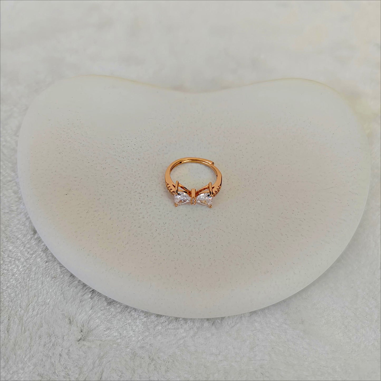 Rose Gold Crystal Bow Adjustable Ring