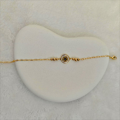 Gold Stainless Steel Chain Bracelet with Enamel Star Medallion & Beads