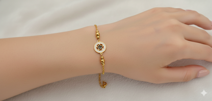 Gold Stainless Steel Chain Bracelet with Enamel Star Medallion & Beads