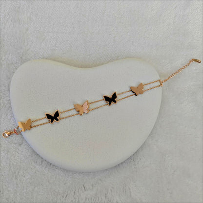 Rose Gold Stainless Steel Chain Bracelet with Alternating Butterfly Charms