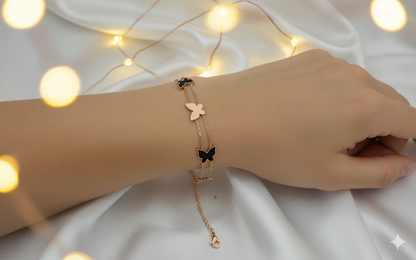 Rose Gold Stainless Steel Chain Bracelet with Alternating Butterfly Charms