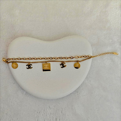 Gold Stainless Steel Layered Bracelet with Interlocking C Charms