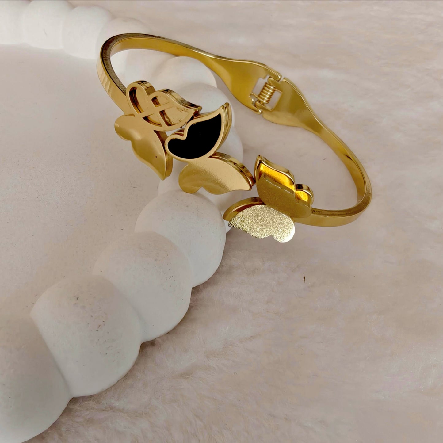 Gold Butterfly Anti Tarnish Hinged Bangle