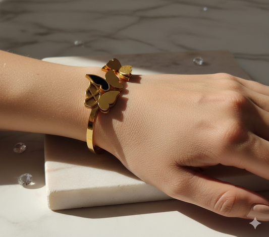 Gold Butterfly Anti Tarnish Hinged Bangle