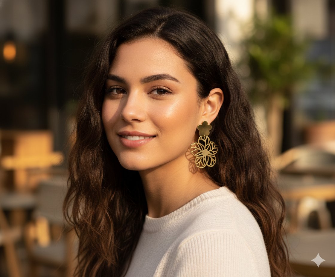 Golden Petal Bloom Dangle Earrings