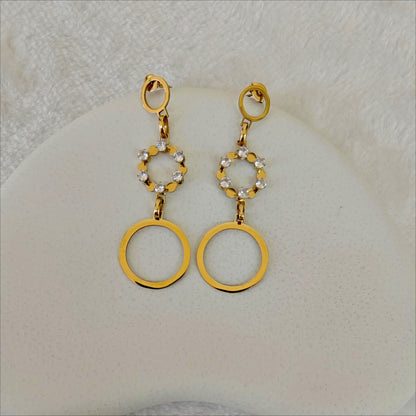 Dazzling Double Circle Dangle Earrings with Zirconia
