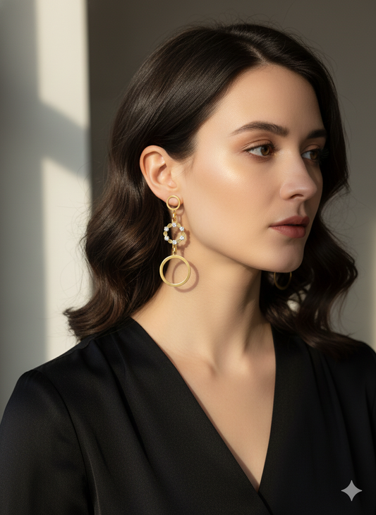 Dazzling Double Circle Dangle Earrings with Zirconia