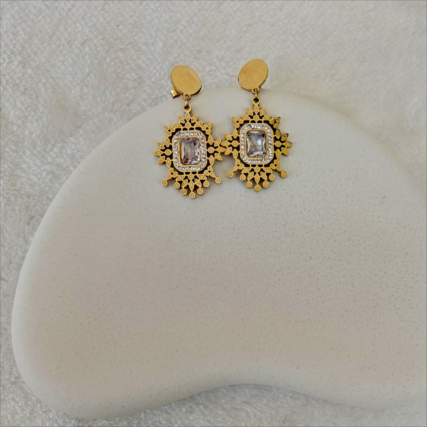 Ornate Starlight Dangle Earrings with CZ Stones