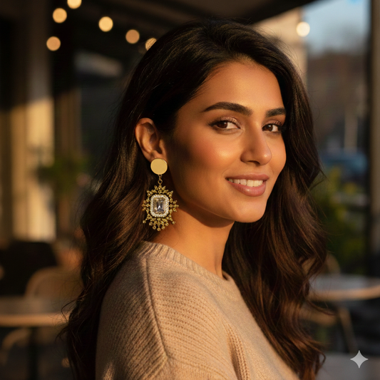 Ornate Starlight Dangle Earrings with CZ Stones