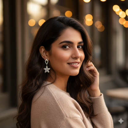Delicate Sparkling Flower Dangle Earrings
