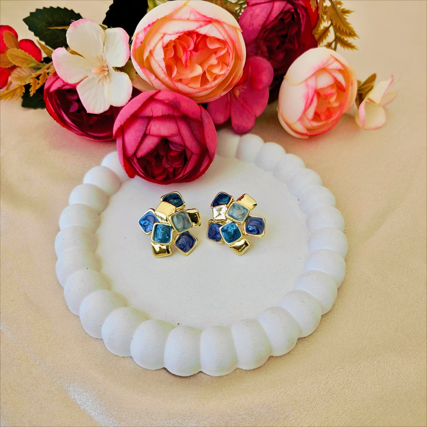 Geometric Abstract Enamel Statement Stud Earrings - Gold Tone (6 Shades)