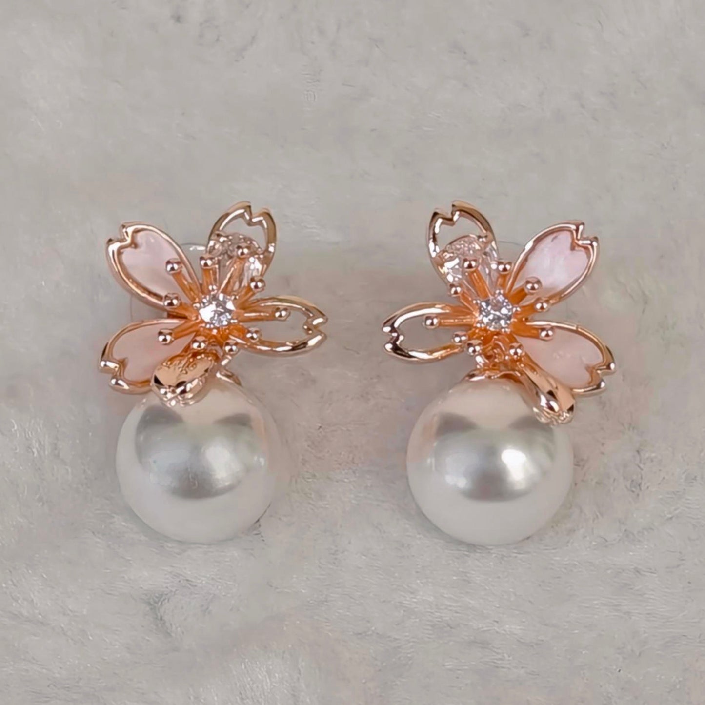 Rose Gold Floral Pearl Drop Earrings