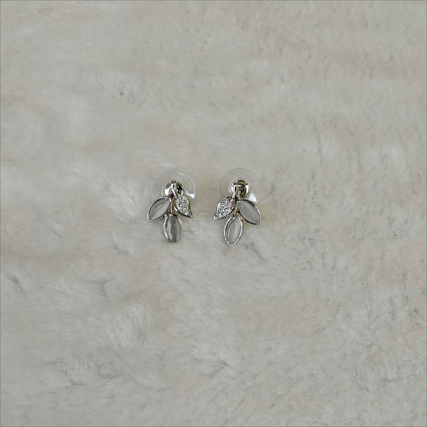 Silver Tone Opalescent Leaf Stud Earrings