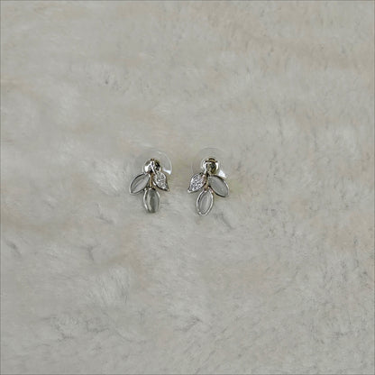 Silver Tone Opalescent Leaf Stud Earrings