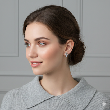 Silver Tone Opalescent Leaf Stud Earrings