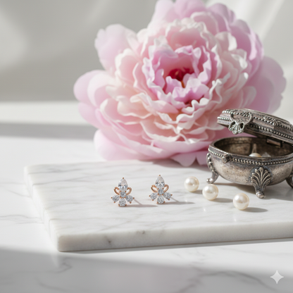 Elegant Stainless Steel Flower/Bow Cubic Zirconia Studs