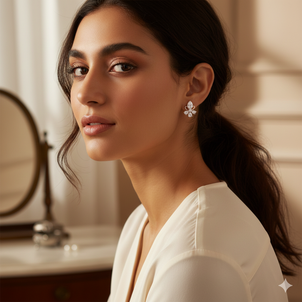 Elegant Stainless Steel Flower/Bow Cubic Zirconia Studs