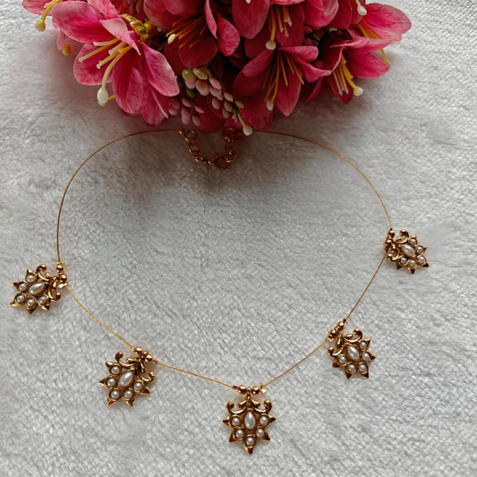 Elegant Gold-Toned & Pearl Illusion (Invisible) Necklace