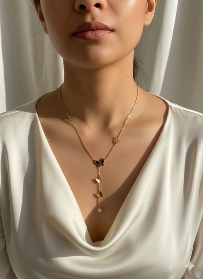 Elegant Gold Butterfly Cascade Necklace with Pearl