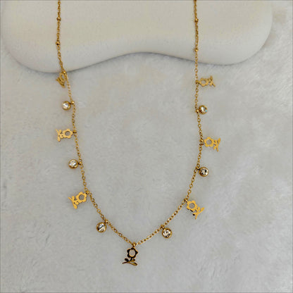 Gold Korean Stainless Steel Dainty Charm Necklace with Crystals