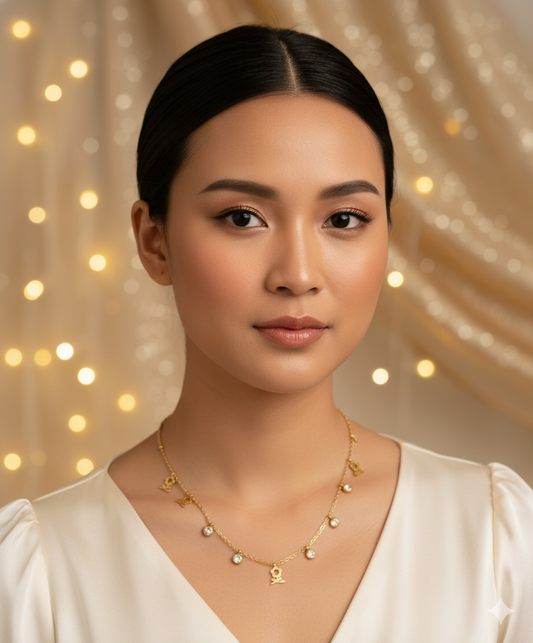 Gold Korean Stainless Steel Dainty Charm Necklace with Crystals