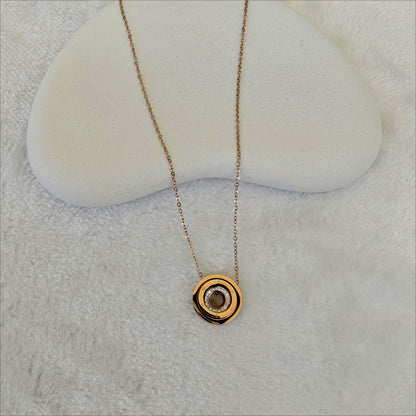 Rose Gold Concentric Circle Crystal Necklace (Stainless Steel)