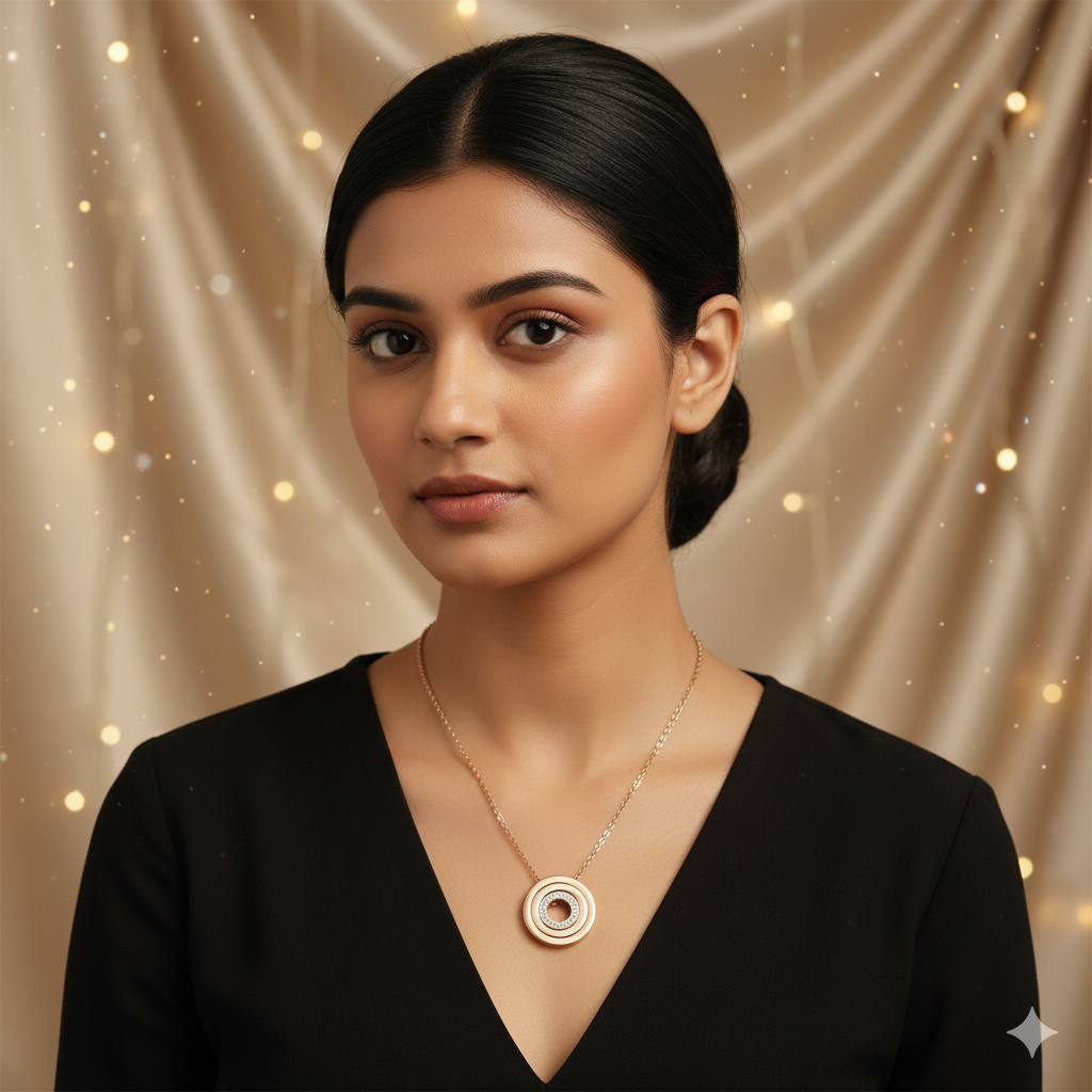 Rose Gold Concentric Circle Crystal Necklace (Stainless Steel)