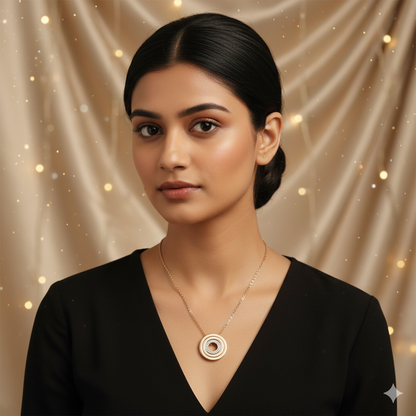 Rose Gold Concentric Circle Crystal Necklace (Stainless Steel)