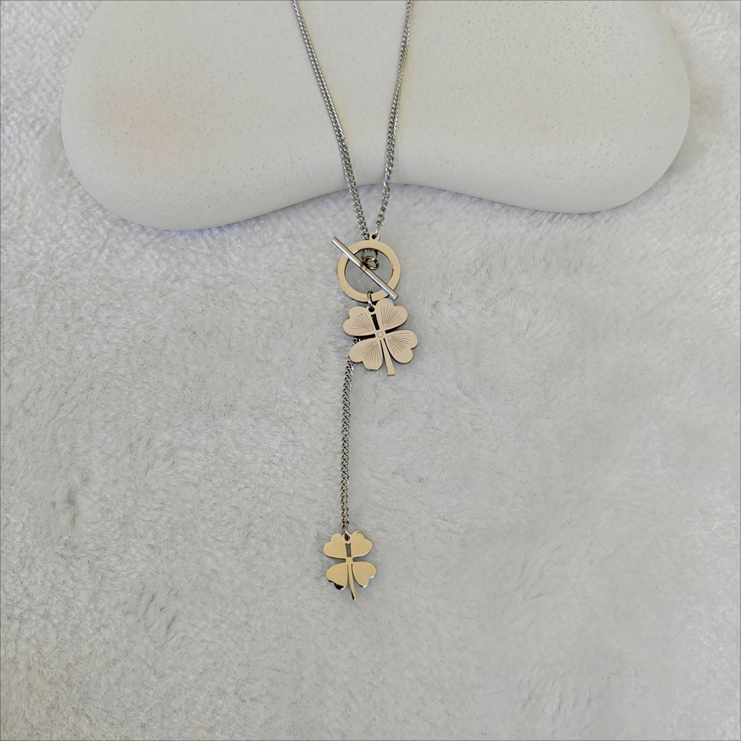 Silver Clover Toggle Lariat Necklace