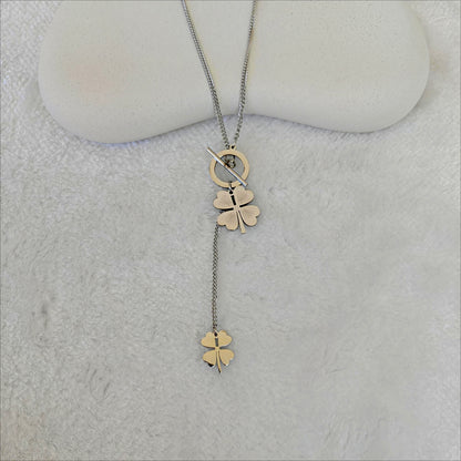 Silver Clover Toggle Lariat Necklace