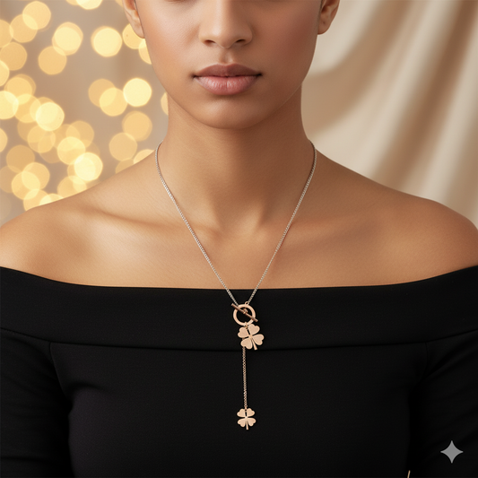 Silver Clover Toggle Lariat Necklace
