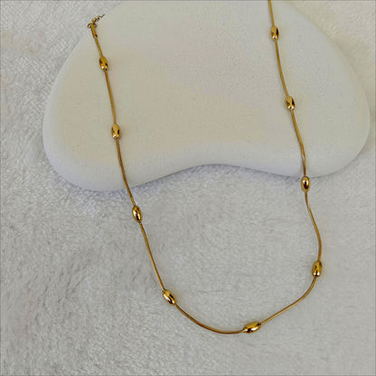 Gold Stainless Steel Beaded Snake Chain Necklace