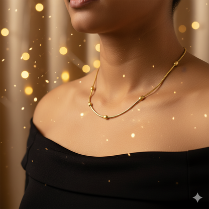 Gold Stainless Steel Beaded Snake Chain Necklace