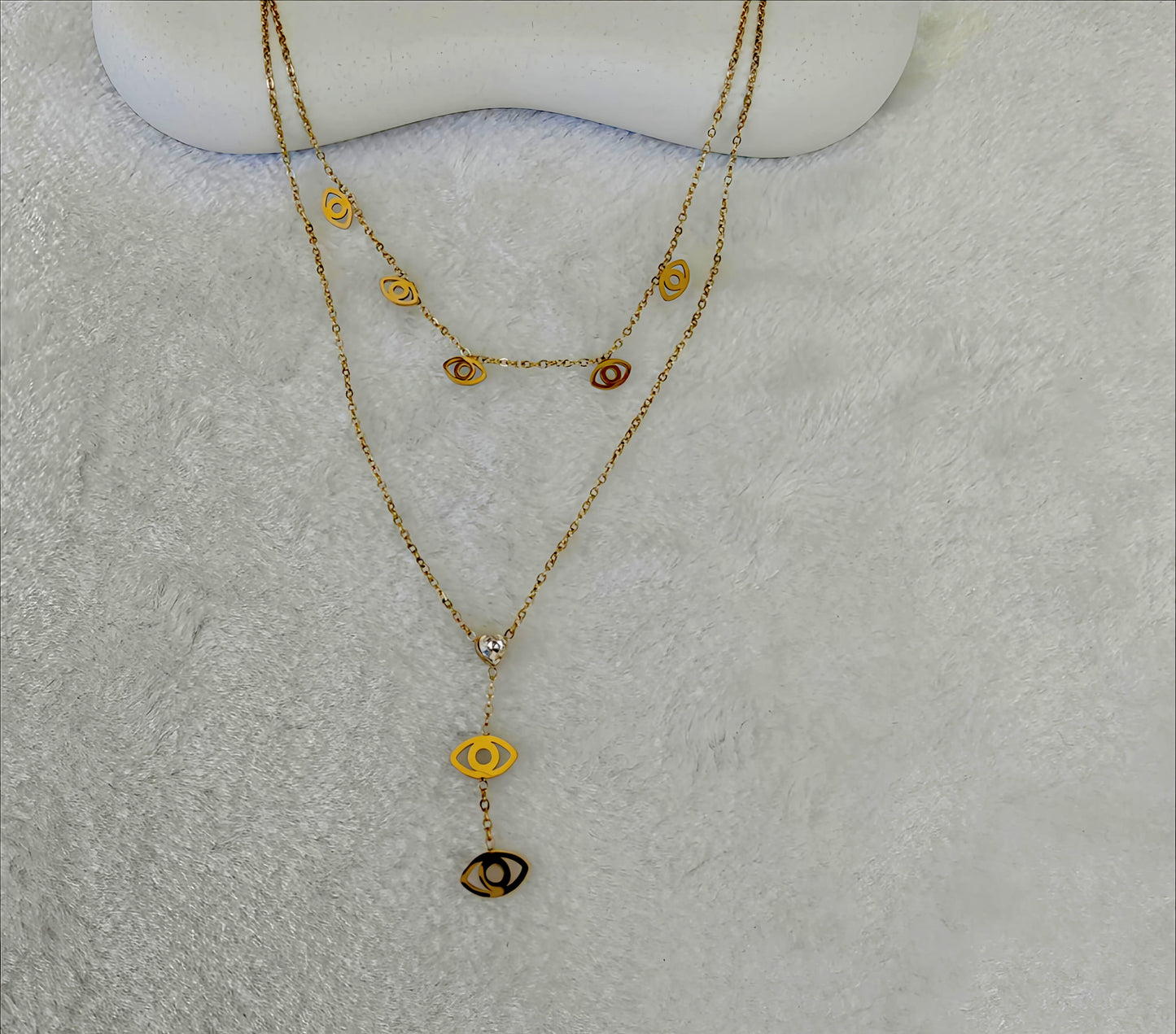 Rose Gold Stainless Steel Double Layer Open Eye Charm Necklace