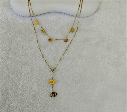 Rose Gold Stainless Steel Double Layer Open Eye Charm Necklace