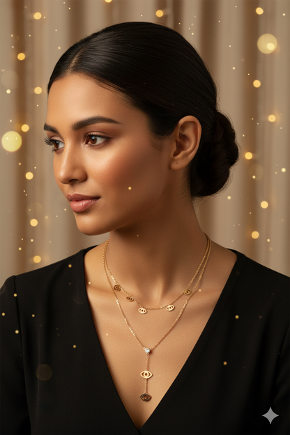 Rose Gold Stainless Steel Double Layer Open Eye Charm Necklace