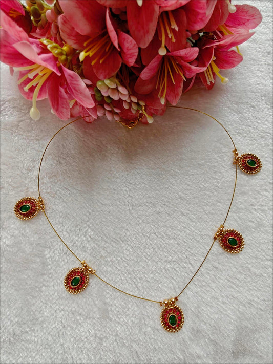 Magenta Green Stone Invisible Chain Necklace