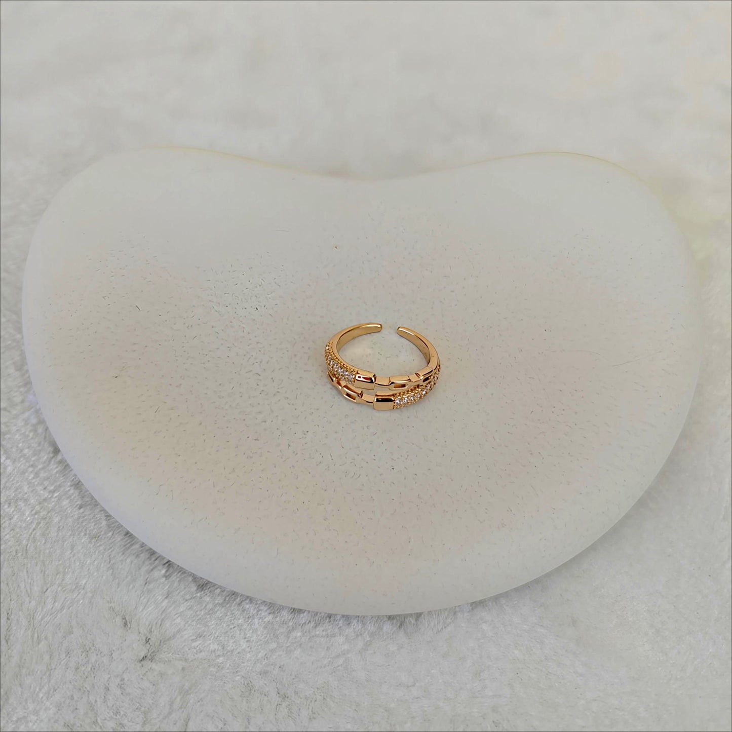 Rose Gold Korean Jewellery Double-Band Crystal Adjustable Ring