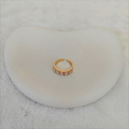 Gold Baguette & Crystal Adjustable Ring: