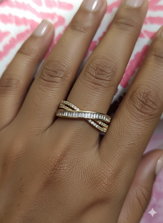 Criss-Cross Crystal Adjustable Ring